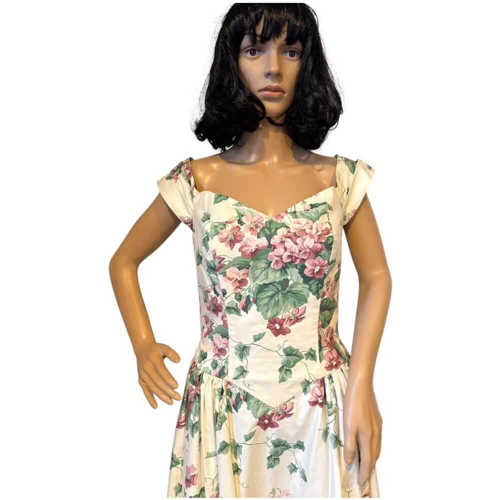 Vintage romantic floral pink Hydrindra off shoulder formal dress size small - Picture 7 of 16